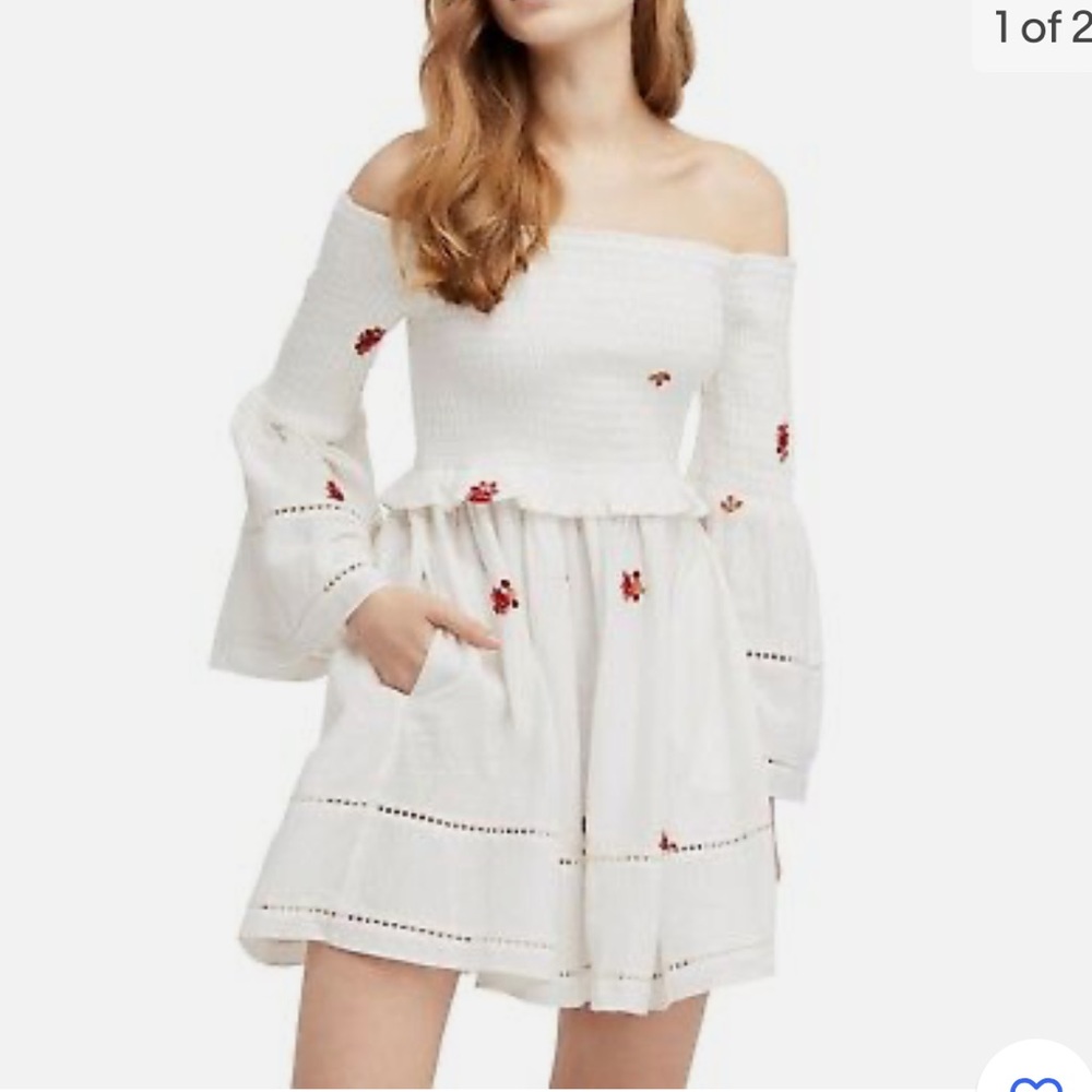 Free People Counting Daisies Embroidered Mini Dress white Size Small